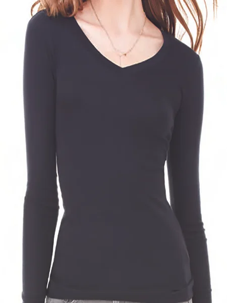 V Neck Black Cotton